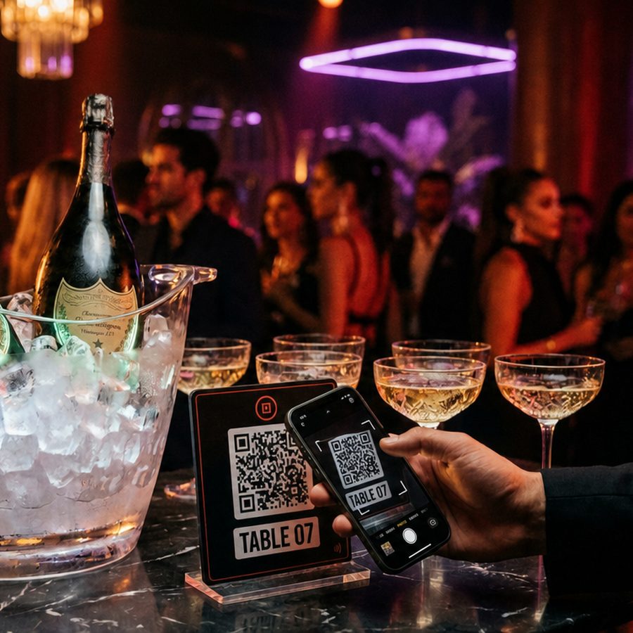 VIP table with Dom Pérignon: a tap on the Ordofy QR card at the table